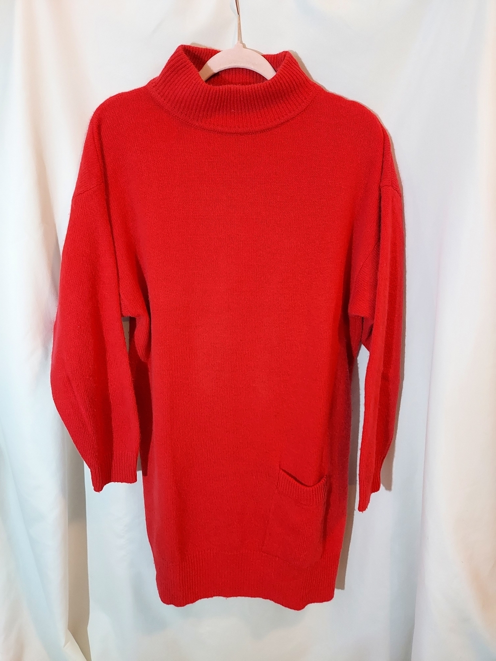 VTG Paul et Duffier Red Angora Lambswool Turtleneck Sweater Dress Tunic M